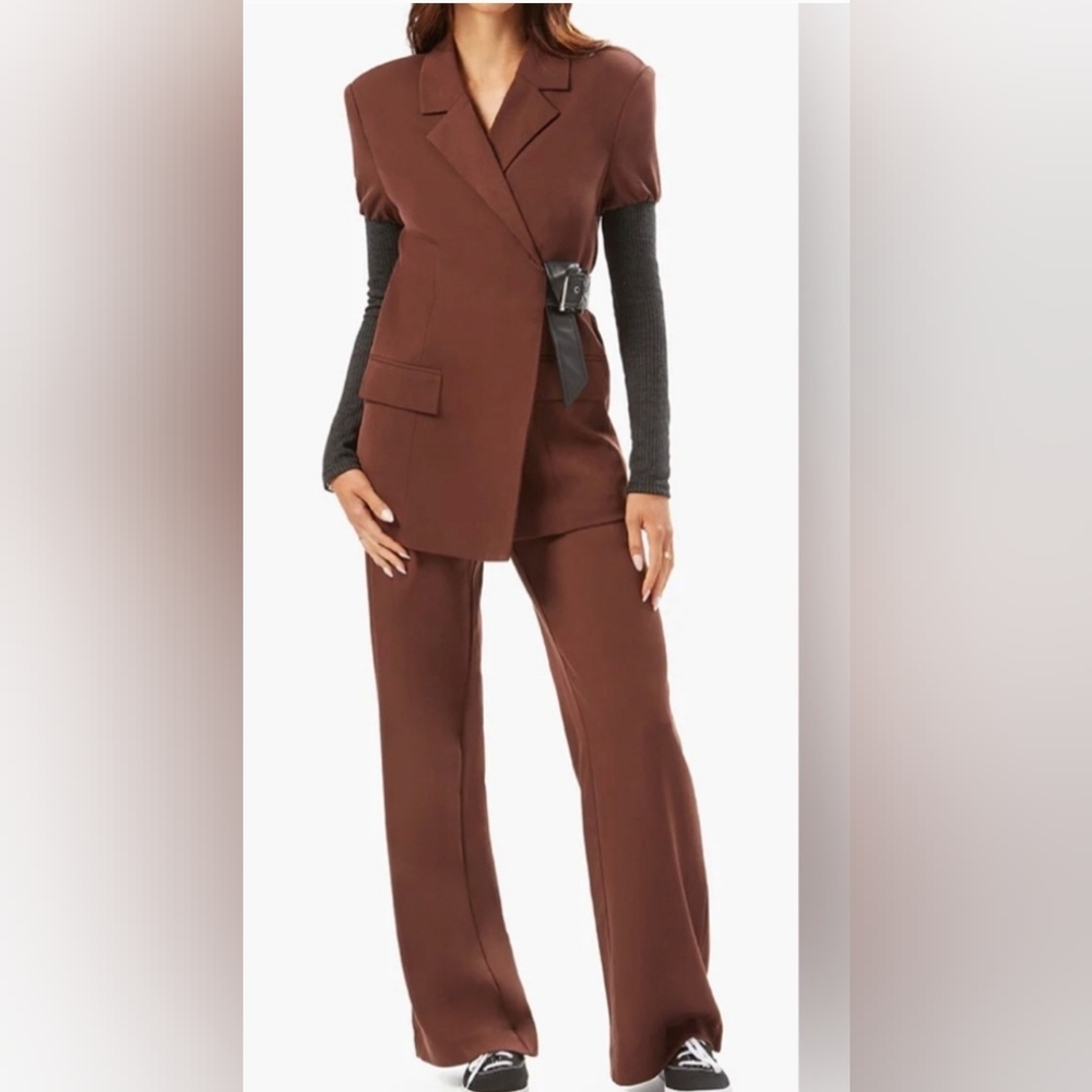 WeWoreWhat Cocoa Brown Suit XS Asymmetrical Blazer Pants Minimalist Power Suit